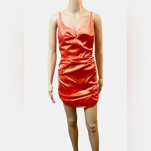 Mini Dress Ruche Sides Bright Orange Size XS